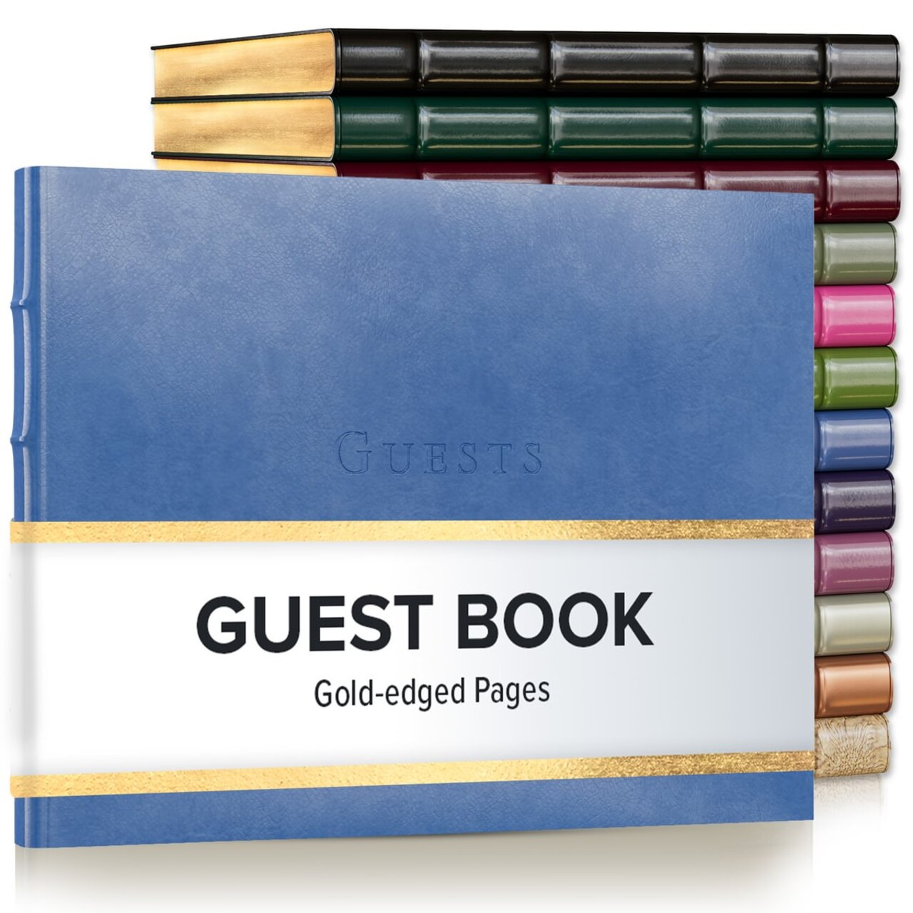 Gallery Leather Guest Book Special Events, add Photos, 192 Lined Pages, Bonded Leather, Hardcover, Gold-Gilded, Guestbook
